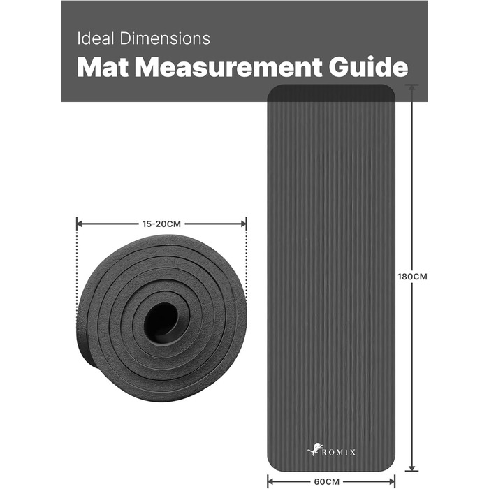 Килимок для йоги ROMIX товстіший 15 мм, килимок для йоги нековзна екологічна м'яка поролонова подушечка, стійкий до поту килимок для йоги з ремінцем для жінок, чоловіків, дітей, тренажерний зал, фітнес, килимок для пілатесу (чорний)