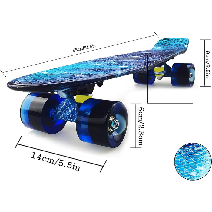 Скейтборд Sumeber Skateboard Kids Mini Cruiser Skateboard Complete 22 дюйми зі світлодіодними легкими колесами Скейтборд для дорослих Діти Подарунок на день народження початківця (Океан)