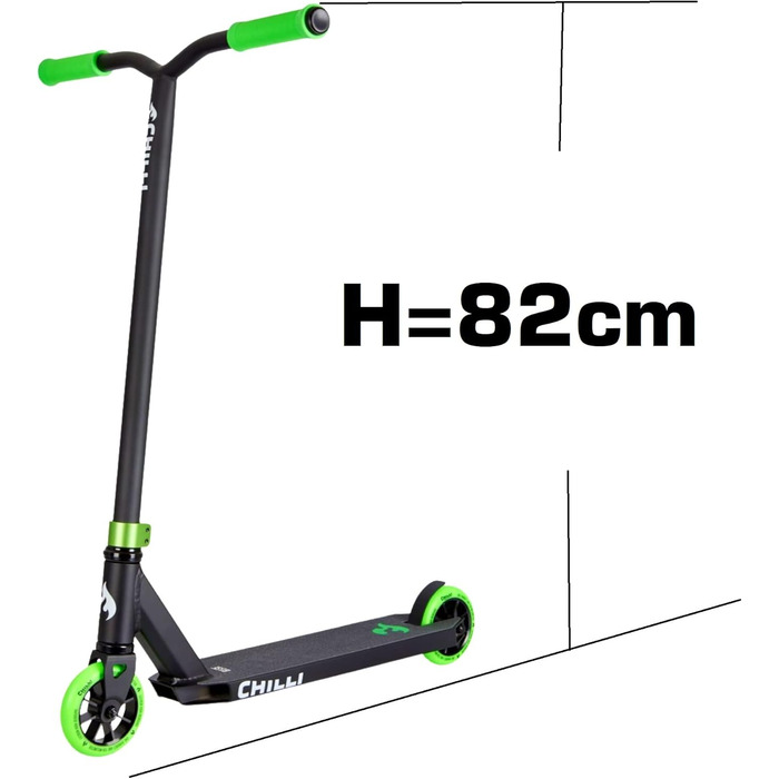 Трюковий самокат Chilli Pro Scooter H82 см Трюкова педаль Скутер Чорний Зелений наклейка Fantic26 Griptape