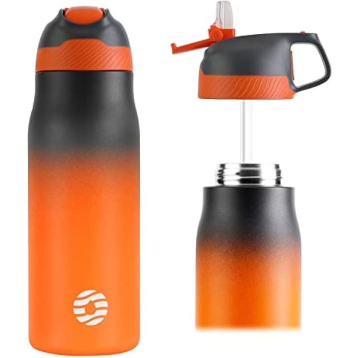 Термобутилка FEIJIAN FJbottle 710 мл з щіткою, нержавіюча сталь, чорна з помаранчевим