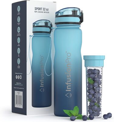 Пляшка для води Infusion Pro з інфузером, 680 мл, з герметичного тритану, з подвійним дном, складаним носиком, неопреновим чохлом і ситечком, сіра
