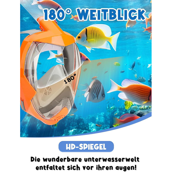 Маска для підводного плавання Vitare для дорослих і дітей, маска для дайвінгу на все обличчя, повна маска для обличчя з полем зору 180, безпечний набір трубок CO2 із затискачем для камери, складний засіб проти запотівання L/XL S/M Помаранчевийчорний L-XL