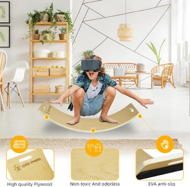 Дитяча балансувальна дошка CCLIFE з дерева, 85x30 см, з EVA-матом, Montessori-іграшка для дітей від 3 років