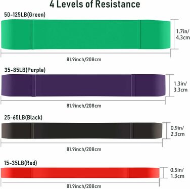 Еластичні фітнес-стрічки/стрічки опору, набір з 4 еластичних стрічок для фітнесу та нарощування м'язової маси з латексу, еластичні стрічки, тренування м'язів