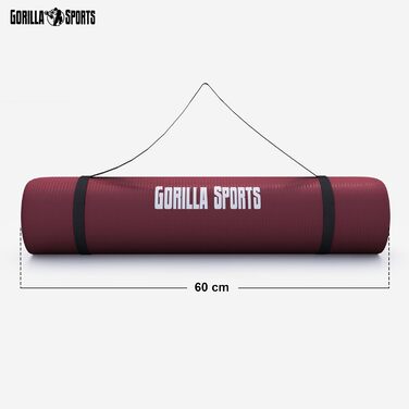 Йога-мат GORILLA SPORTS® 190x60/100x1,5 см, нековзкий, без фталатів, з ременем для перенесення, вибір кольору – килимок для фітнесу, спорту та гімнастики