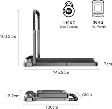 Бігова доріжка WalkingPad R2 складна 1,25 к.с. 0,5-12 км/год Електрична бігова доріжка для дому, економія простору, чорний