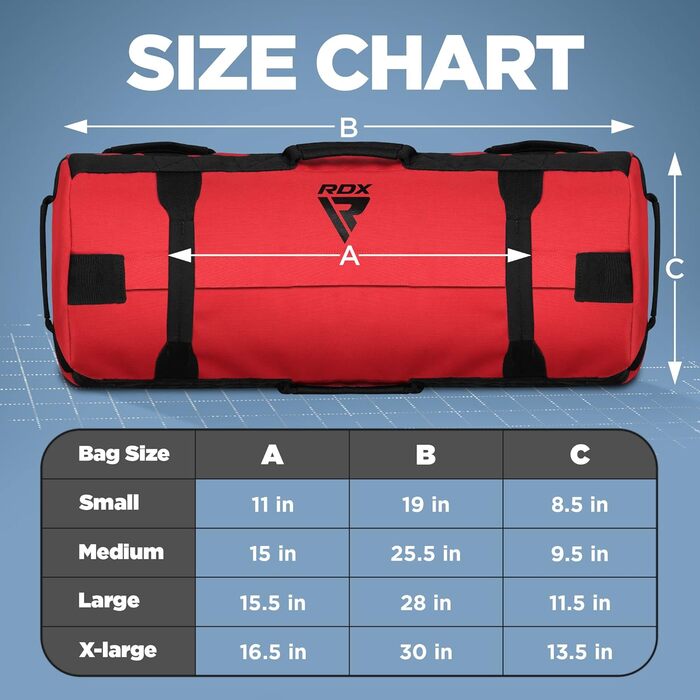 Ваговий мішок RDX для фітнес-силових тренувань, ненаповнений, 8 ручок, мішок з піском Core, 2-90 кг, ідеальний для багатьох тренувань (червоний, 25-75 фунтів)