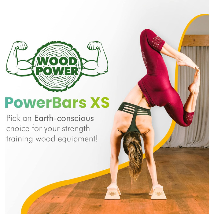 Дерев'яні паралетки WOODPOWER PowerBars, зручні для суглобів ручки для віджимань, нековзні стійки на руках, для приміщень та вулиці, гімнастика та йога (класичні)