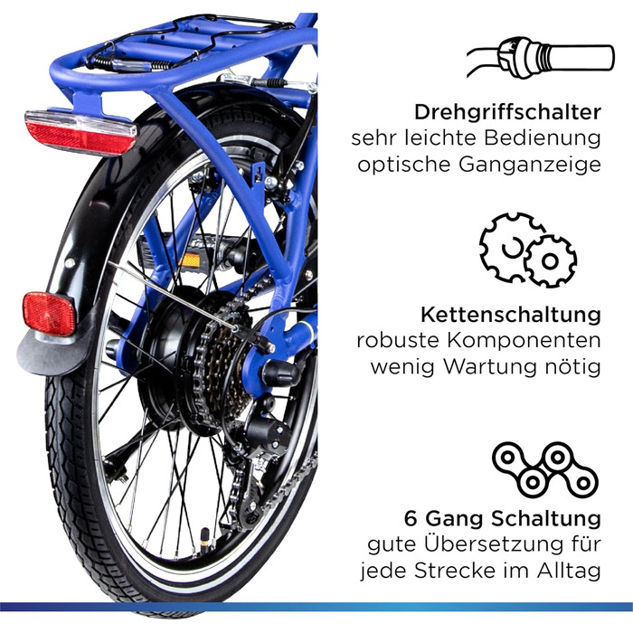 Електровелосипед  складаний Pedelec 6-швидкісний 150-180 см синій, 101 E-Bike 20