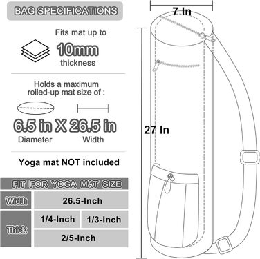 Сумка для килимка для йоги HAGUSU, водонепроникні сумки для йоги та переноски для жінок та чоловіків, з 2 багатофункціональними кишенями, повна блискавка, для вправ, йоги, спортивної сумки, килимка, сумка для перенесення з Blue Leaf