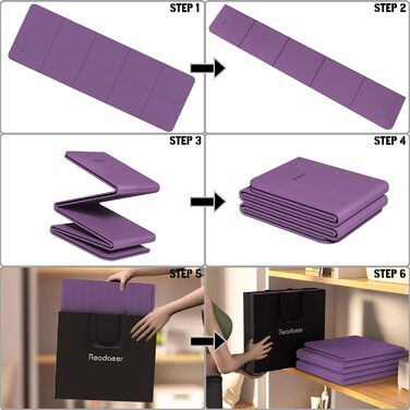 Складаний килимок для йоги для подорожей, складаний килимок для йоги, товщиною 6 мм, з сумкою для перенесення, нековзний килимок для вправ TPE для вправ 183 см Д x 61 см Ш (фіолетовий)