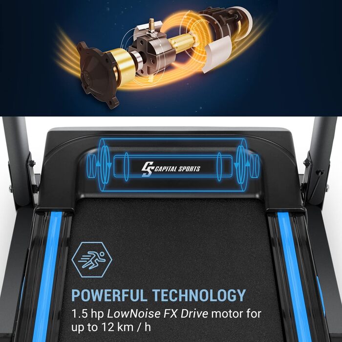 Бігова доріжка Capital Sports Pacemaker F120 для дому, складана, електрична, 12 км/год, безшумний двигун, з/без масажної станції
