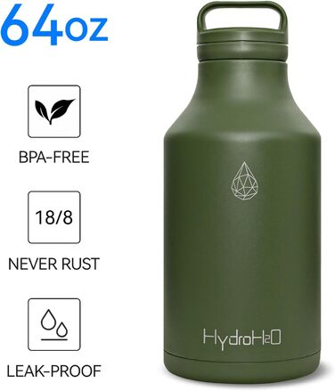 Пляшка для води HYDRO H2O 1,8 л, нерж. сталь, вакуумна, без BPA, зелена