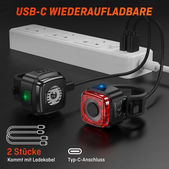 LED набір велосипедних фар HENMI, USB-зарядка, переднє та заднє світло, водонепроникний IPX5, StVZO, для велосипеда