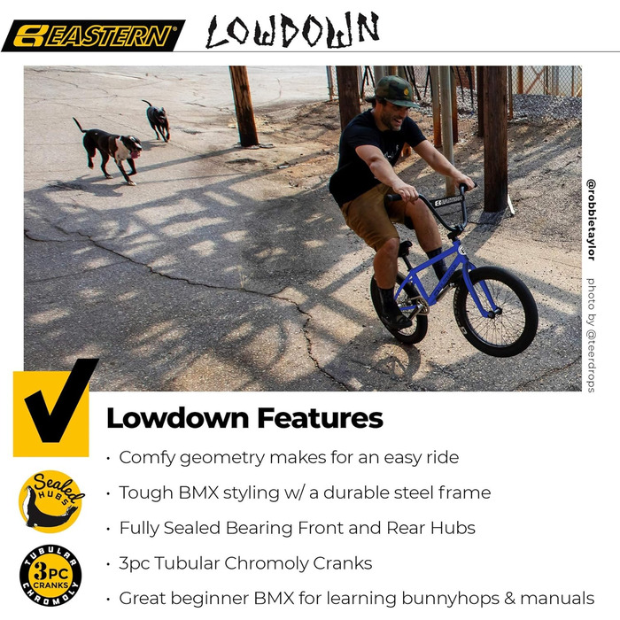 Східні велосипеди Lowdown 20-дюймовий велосипед BMX, високоміцна сталева рама синього кольору