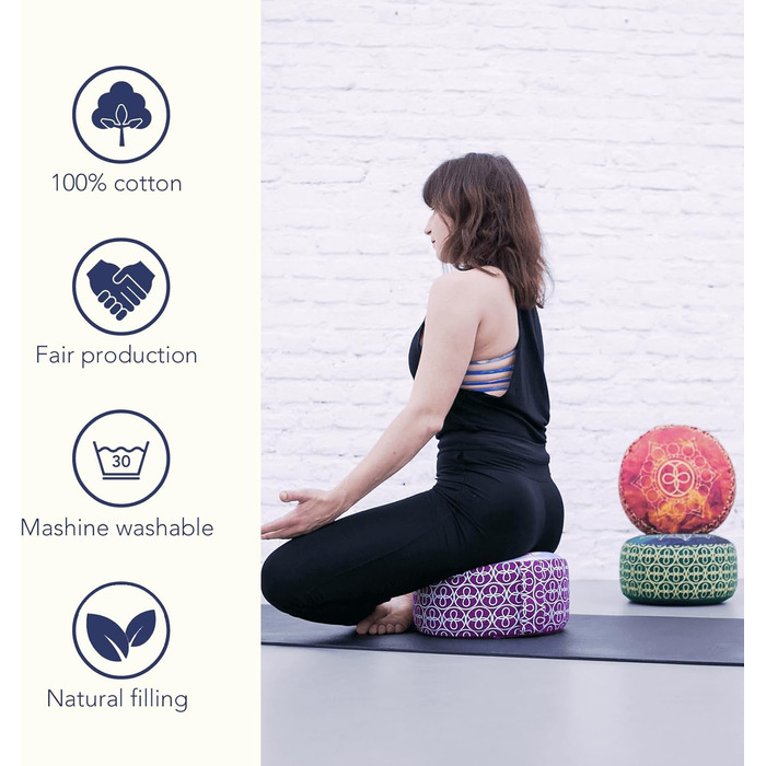 Подушка для медитації Yoga Shop Подушка для йоги Chakra Style 15см Подушка для йоги Чохол для подушки для підлоги Можна прати Подушка для сидіння для йоги з наповнювачем з органічного гречаного лушпиння фіолетового кольору