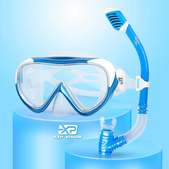 Набір для підводного плавання Kids, Окуляри для дайвінгу Kids Anti-Fog and Dry Snorkel - Маска для дайвінгу проти протікання Суха трубка Набір для підводного плавання для хлопчиків дівчаток 4-14 F Blue Set