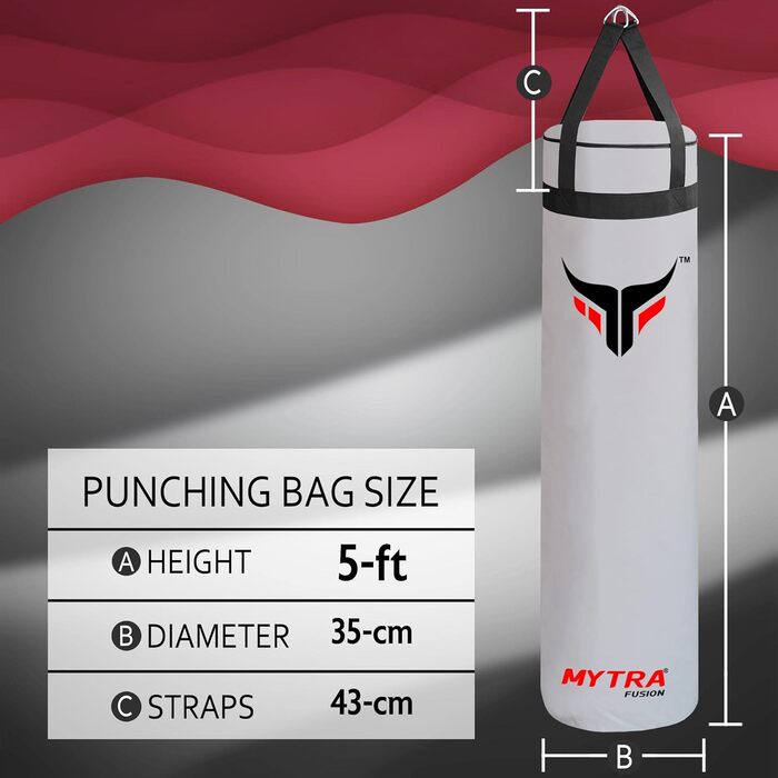 Боксерська груша Mytra Fusion Підвісна боксерська груша без наповнення для ММА, Муай Тай, Бокс, Тренування з карате Боксерська груша для дорослих Доступна в 2 розмірах і 5 футів (5 футів, біла)
