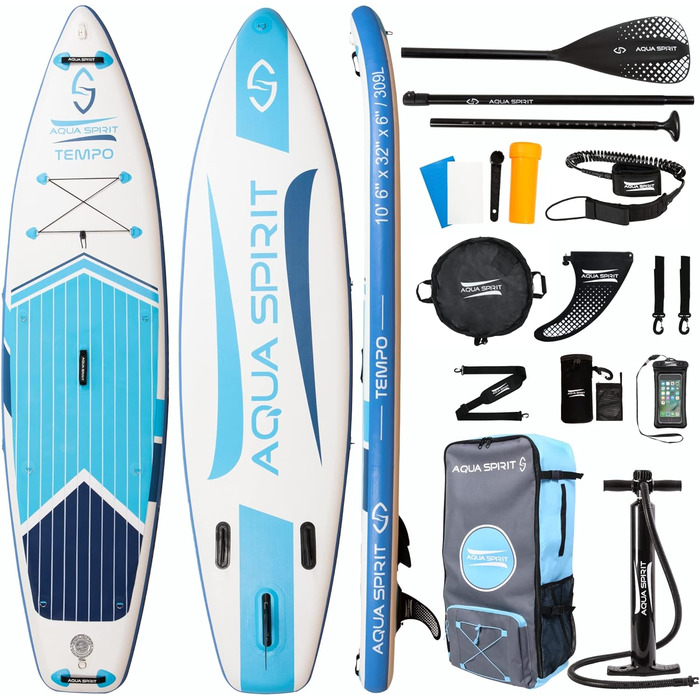 Надувна дошка для падде Aqua Spirit SUP 2024 320x815см/457x915см Комплектація з веслом, рюкзаком, насосом та іншими аксесуарами Дорослі початківці/експерти Гарантія 2 роки (синій 320см)