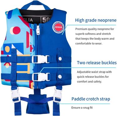 Рятувальний жилет з регульованими ременями безпеки, рятувальні жилети для віку 1-9 років/22-50 фунтів Blue S (рекомендований вік 1-3 роки)