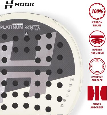 Ракетка Hook Platinum White унісекс Padel, 355/365 г, карбон, контроль