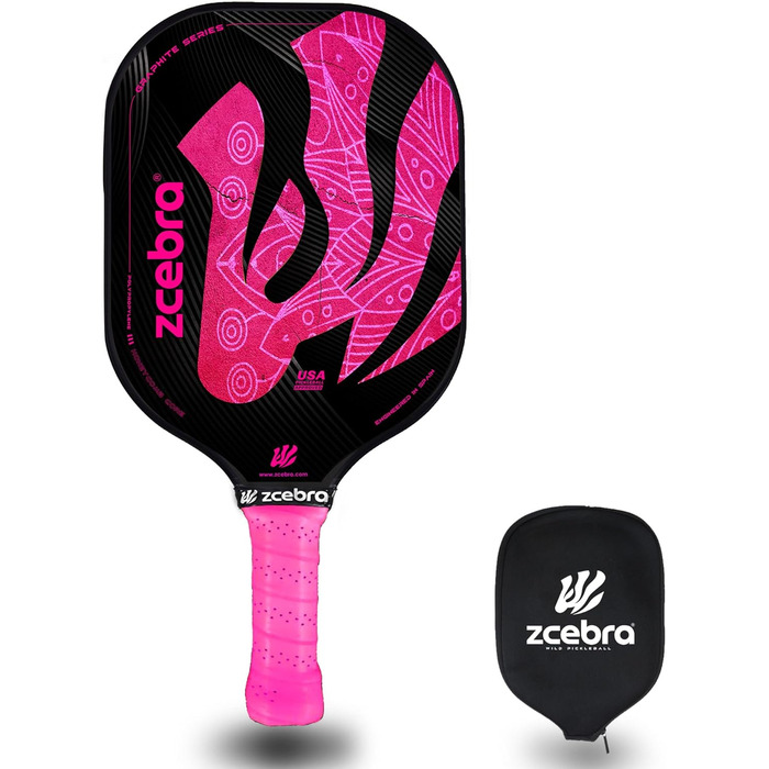 Ракетка ZCEBRA Pickleball Graphite - ракетка з вуглецевого волокна, поліпропіленова, неопренова сумка Pink Edition