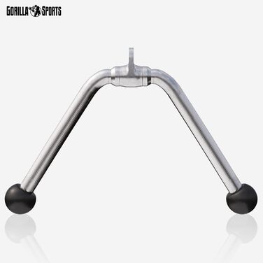 GORILLA SPORTS® Гриф для кросовера — широкий, для біцепса, трицепса, лат, SZ-гриф, хромований, з обертовим шарніром, нековзний — ручки для тягових тренажерів, тренажер передпліччя