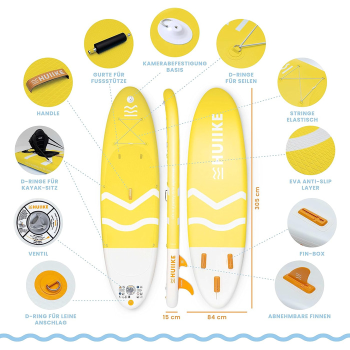 Високоякісні аксесуари для веслування Stand Up - HUIIKE Sup Board, дошка для веслування стоячи з подвійним використанням весла та сидіння для байдарки Веслування стоячи з великою стабільністю Весло для веслування стоячи (жовте)