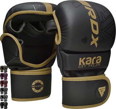 Рукавички RDX MMA для тренувань з єдиноборств, спарингові рукавички Maya Hide Leather KARA, боксерські рукавички для муай тай, кікбоксингу, фріфайту, боксерська груша рукавички (ПОВЕРТАЮТЬСЯ) Golden S/M