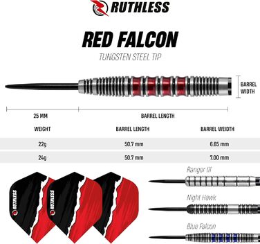 Набір дротиків RUTHLESS Red Falcon, вольфрам, 22 г/24 г, з польотами та валами