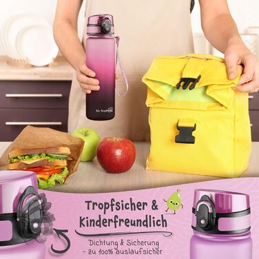 Дитяча пляшка для води My Vesperbox Minny 500 мл з іменем, BPA Free, соломка/сито, для школи та спорту, рожево-фіолетова-чорна