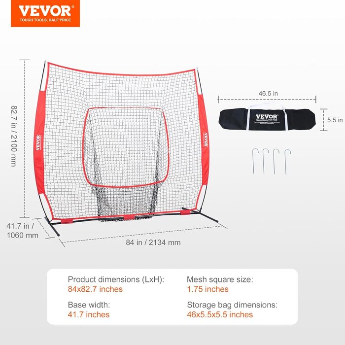 Тренувальна сітка для софтболу VEVOR 213x158x211 см Помаранчева