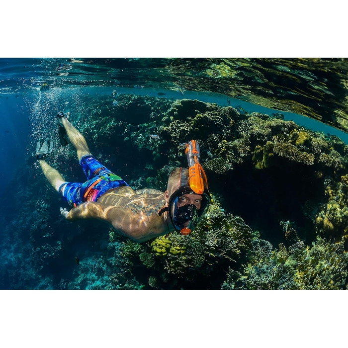 Маска для підводного плавання OCEAN REEF ARIA, повнолицева маска для підводного плавання, поле зору 180, дихання без зусиль, система захисту від протікання/запотівання та сухий верх великий / дуже великий чорний