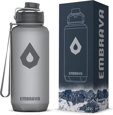 Пляшка для води Embrava 1.2 л з широким носиком і ручкою для перенесення, з міцного тритану без BPA/BPS, не протікає, для спорту, фітнесу, для чоловіків і жінок