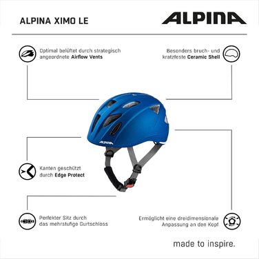 ALPINA XIMO L.E. - легкий, безпечний та ударостійкий велосипедний шолом для дітей з LED-підсвіткою