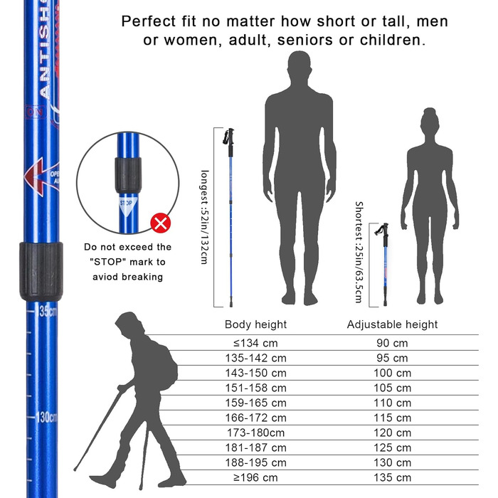 Трекінгові палиці Aihoye, амортизуючі, регульовані, туристичні або прогулянкові палиці для походів, розбірні, міцні, 2 шт. и, легка палиця для ходьби, аксесуари для будь-якої місцевості та сумка для перенесення (синя)