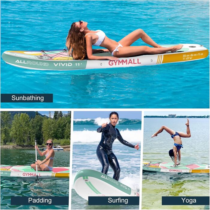 Надувна SUP-дошка GYMMALL для дорослих і підлітків, широка нековзка поверхня, комплект преміум аксесуарів, сумка для зберігання