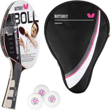 Ракетка для настільного тенісу Butterfly Timo Boll Black 85030 Ракетка для настільного тенісу Ракетка для професійних змагань для технічно просунутих гравців Сертифікована ITTF гума Wakaba анатомічна форма ручки (пучок з чохлом DC1 та 3 кульками)