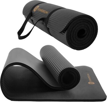 Килимок для йоги TASHIDROLMA Thicker, NBR Yoga Mat Non-Slip з ременем для перенесення, для гімнастичного килимка, фітнес-мату, спортивного килимка, тренувального килимка, товщина 1см (183x61см) (чорний)