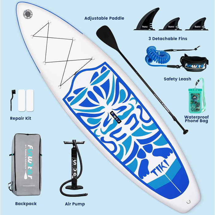 SUP дошка FunWater TIKI-BLUE надувна, з аксесуарами