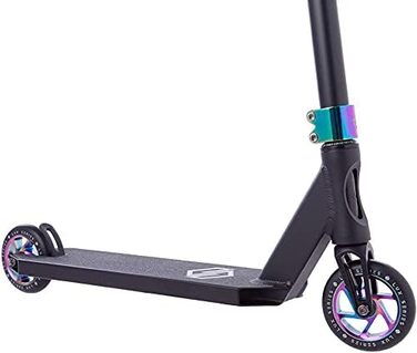 Трюковий самокат Striker Lux H87см Педаль Park Trick Scooter Light 3,1кг наклейка Fantic26 чорна Rainbow Neochrome