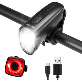 ROCKBROS LED велосипедне світло, USB зарядка, водонепроникний ліхтар для велосипеда, комплект переднього та заднього ліхтаря, 100 Люкс, чорний