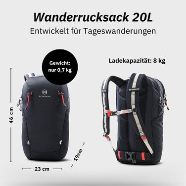 Туристичний рюкзак NORDKAMM 20 л з Robic Nylon, для жінок і чоловіків, легкий 680 г, з дощовиком