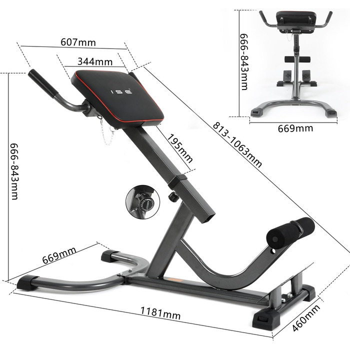 Багатофункціональний тренажер для спинки римського стільця ISE, розтяжка для спини, складна лава з гіперекстензією, тренажер для спини з гіперекстензією, регульоване по висоті розкладне фітнес-обладнання для дому