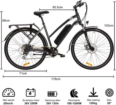 Велосипед VecoCraft Athena E-Bike 28', 36В, 250Вт, Shimano 8-шв., чорний