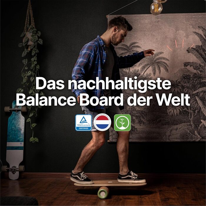 З нековзною пробкою та дерев'яна дошка преміум класу - Balance Board для дорослих включаючи Roller - балансова дошка для серфінгу та фітнесу для спільних тренувань, 38 Balance Board