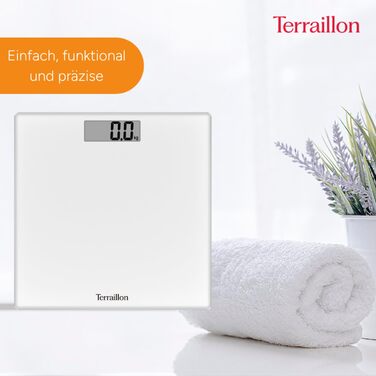 Ваги підлогові Terraillon TSQUARE, скляна платформа 26x26 см, ультратонкі, великий LCD-дисплей, вантажопідйомність 180 кг, точність 100 г, білі
