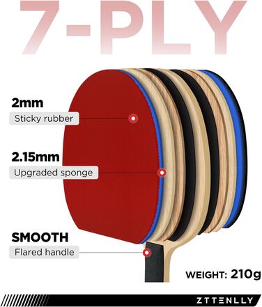 Весло для пінг-понгу ZTTENLLY з карбоновою технологією Серія Performance, 7 шарів, найтонше лезо, експертна швидкість//баланс, товстіший захисний чохол Ракетки для настільного тенісу для професіоналів або тренувань (1 упаковка, швидкість)