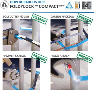 Складаний велосипедний замок FoldyLock Compact 85 см – високий рівень безпеки, з ключем і кріпленням, для електровелосипедів, самокатів та велосипедів