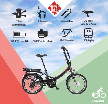 Велосипед складаний TELEFUNKEN E-Bike, Shimano, 250 Вт, 36 В, LED, 20